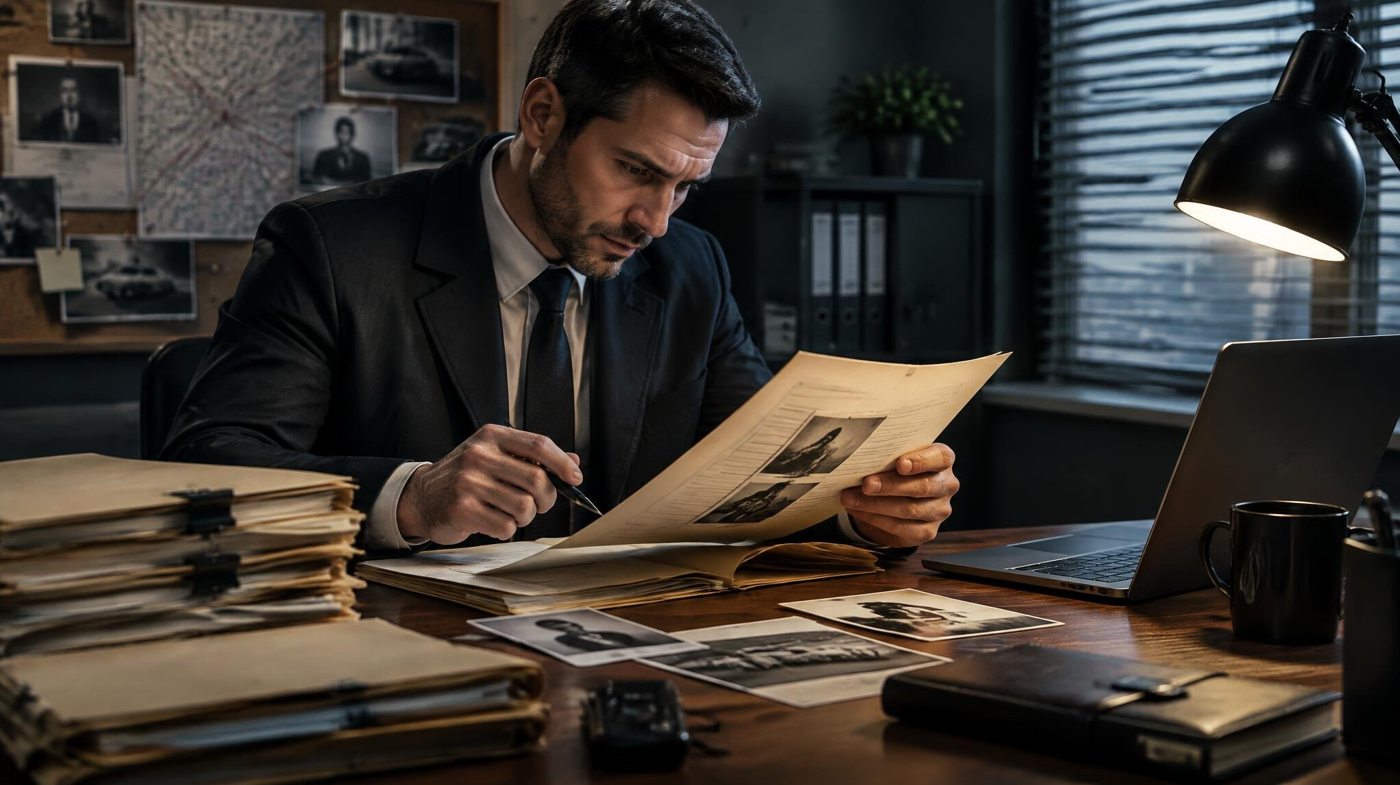 private investigator reviewing documents