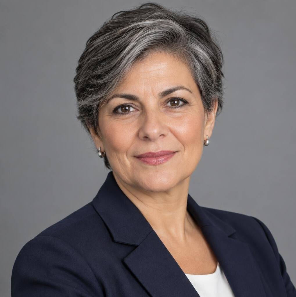 Studio portrait of a Portuguese woman editor in her 50s